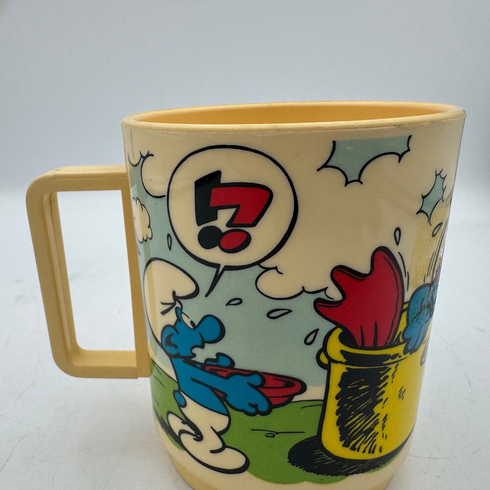 Deka 1980 Smurfs Plastic Mug Vintage Cup Peyo Retro Cartoon Collector USA